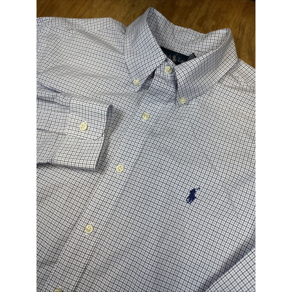 Ralph Lauren Long Sleeve Button‎ Down Shirt Men's L Blue Plaid Classic Fit
